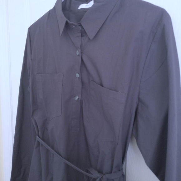 Half Placket Crisp Cotton Shirtdress with Tie Waist, S - Picture 6 of 7